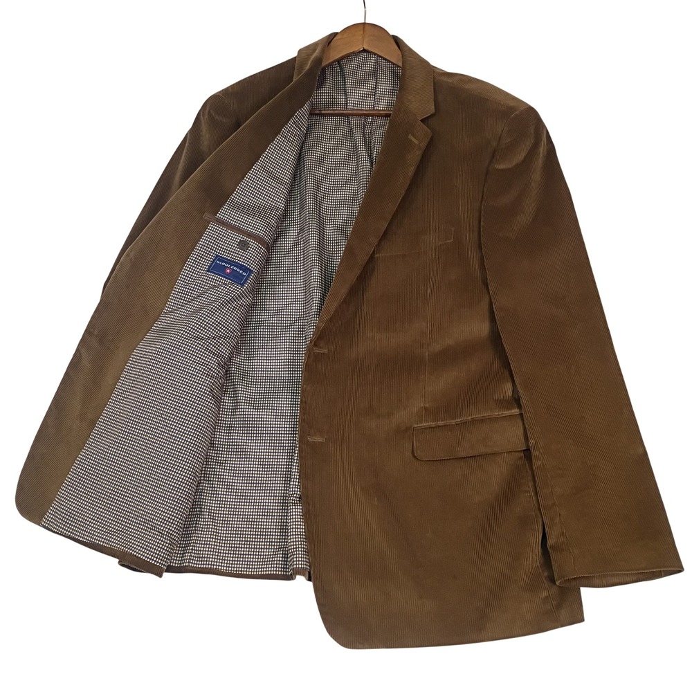 Saddlebred Mens Brown Corduroy Blazer Sport Coat 48L 2 Button Cotton Jacket